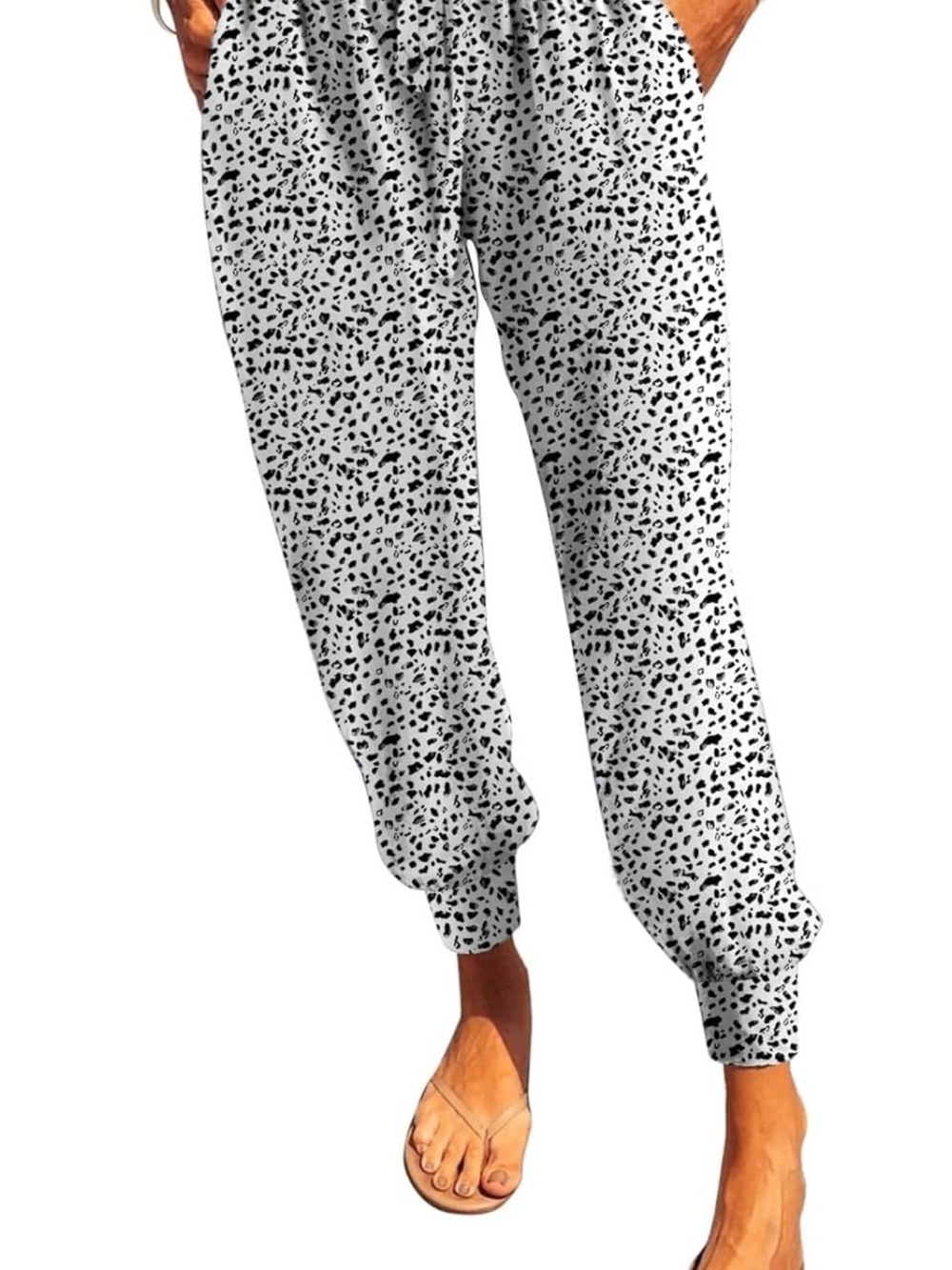 White & Black Leopard Print Jogger Pants small